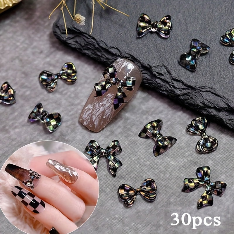 30 pcs 3D Bowknot Nail Charm Ornament Mixed Type Nail Chessboard Bows