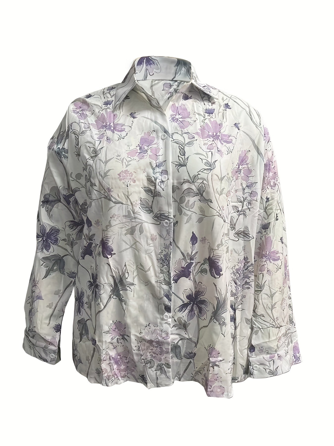  Women's Floral Print Long Sleeve Button Up Shirt