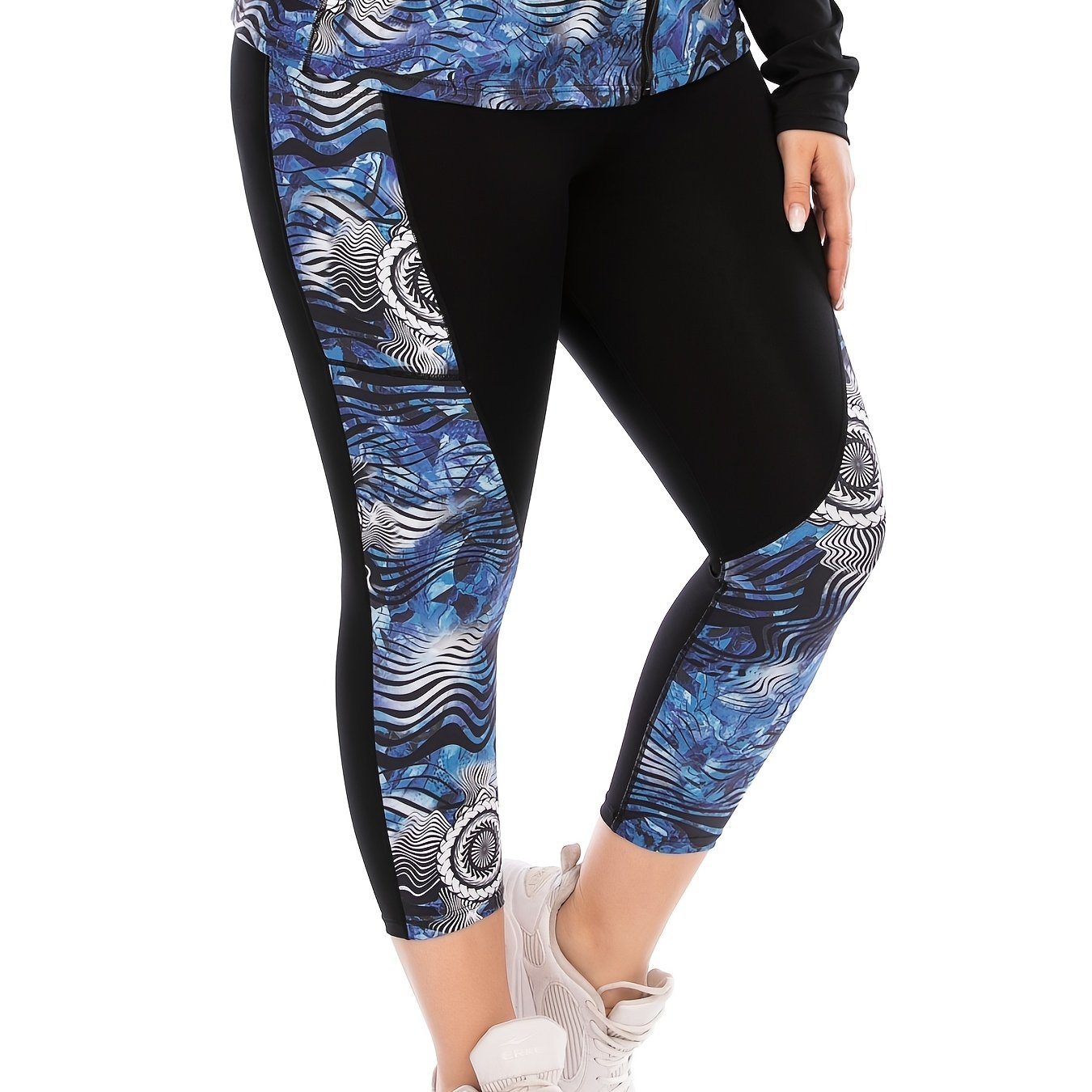  Colorblock Print Yoga Sports Leggings With Pocket