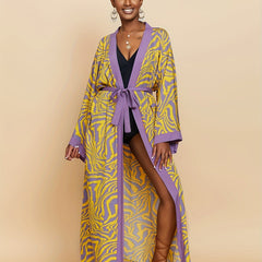  Fluid Print Long Sleeve Cover Up