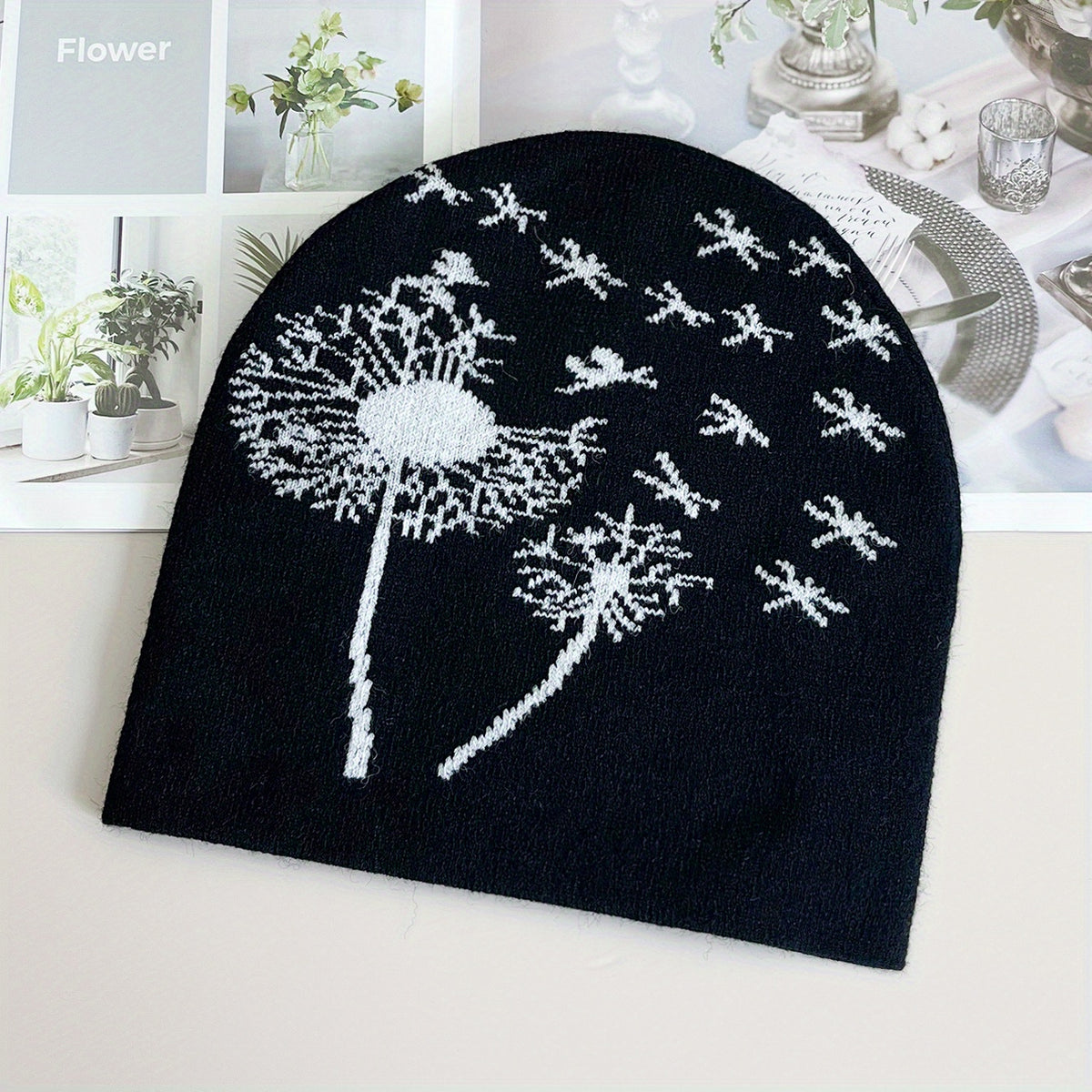 Dandelion Jacquard Beanie Soft Knit Hat Hip Hop Warm Skull Cap