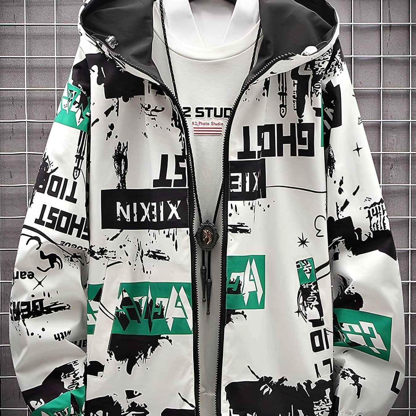 Graffiti Bear Windbreaker Reversible Jacket Men's Zip Jacket