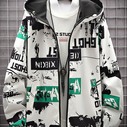 Graffiti Bear Windbreaker Reversible Jacket Men's Zip Jacket