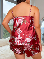  Satin Floral Print Pajama Set with Robe