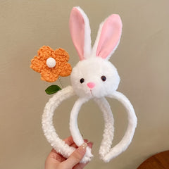 2pcs Plush Headband for Washing Face Spa Makeup Rabbit Ears Flower