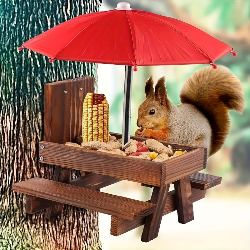 Squirrel Feeder Picnic Table Umbrella Wooden Outside Corn Chipmunk Feeder