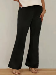  Solid High Rise Flared Leg Pants