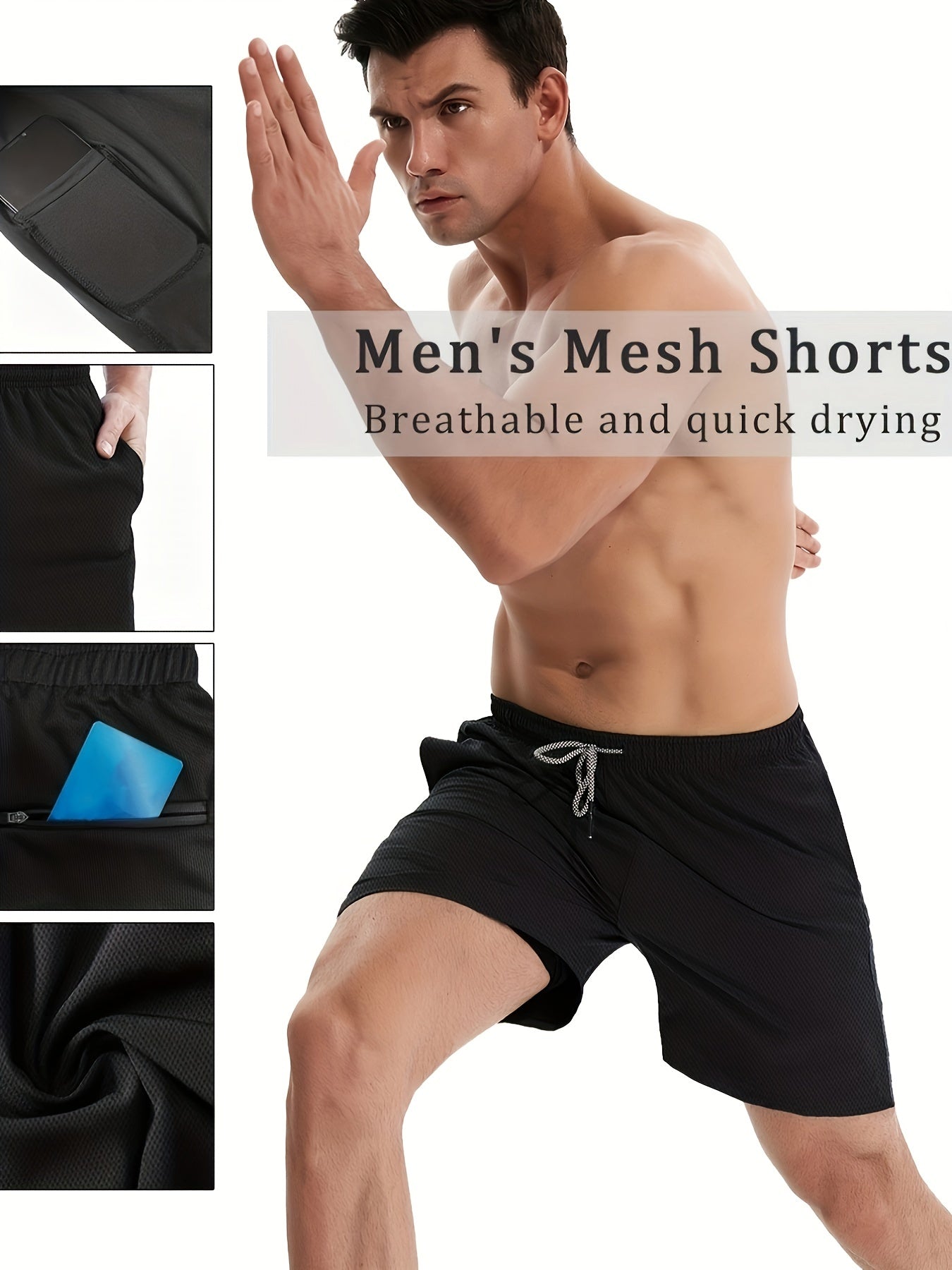 HOPLYNN Men's Running Shorts with Zipper Pocket Gym Workout