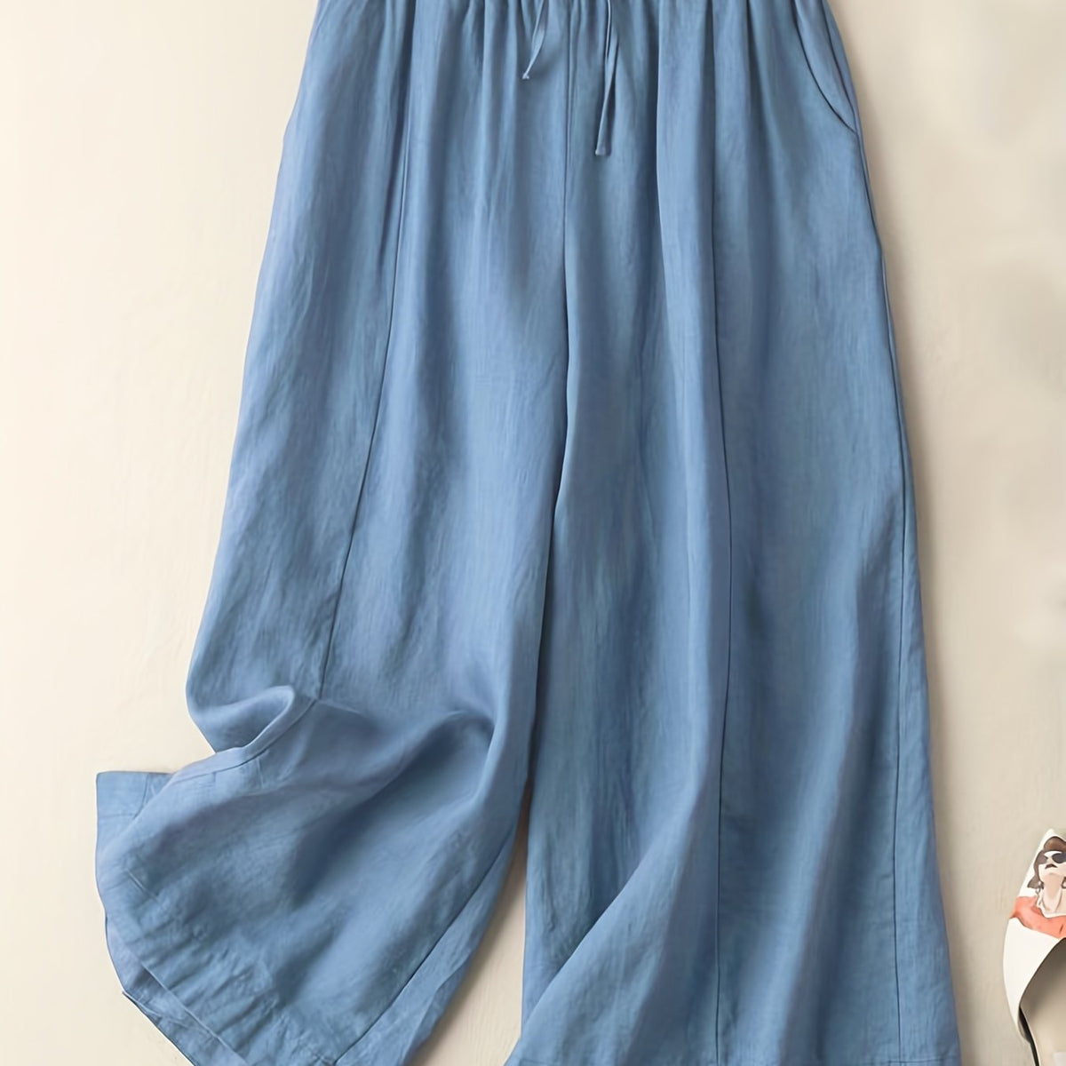  Casual Wide Leg Pants Elastic Drawstring High Rise Loose Pockets