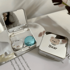 Cartoon Bear Lens Cases Travel Lens Box With Mirror Tweezers Remover Tool