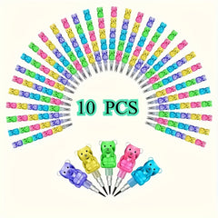 10pcs Bear Shaped Plastic Pencils Multicolor Stackable Ergonomic Grip