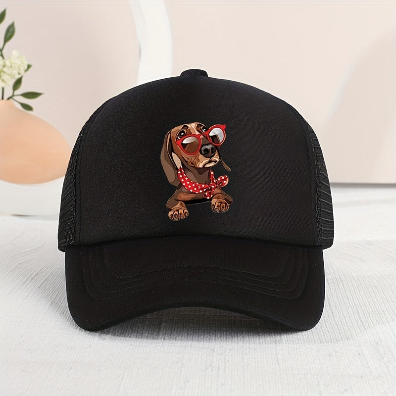 Mesh Print Glasses Dog Baseball Cap Sunshade Breathable Peaked Cap Trucker Hat