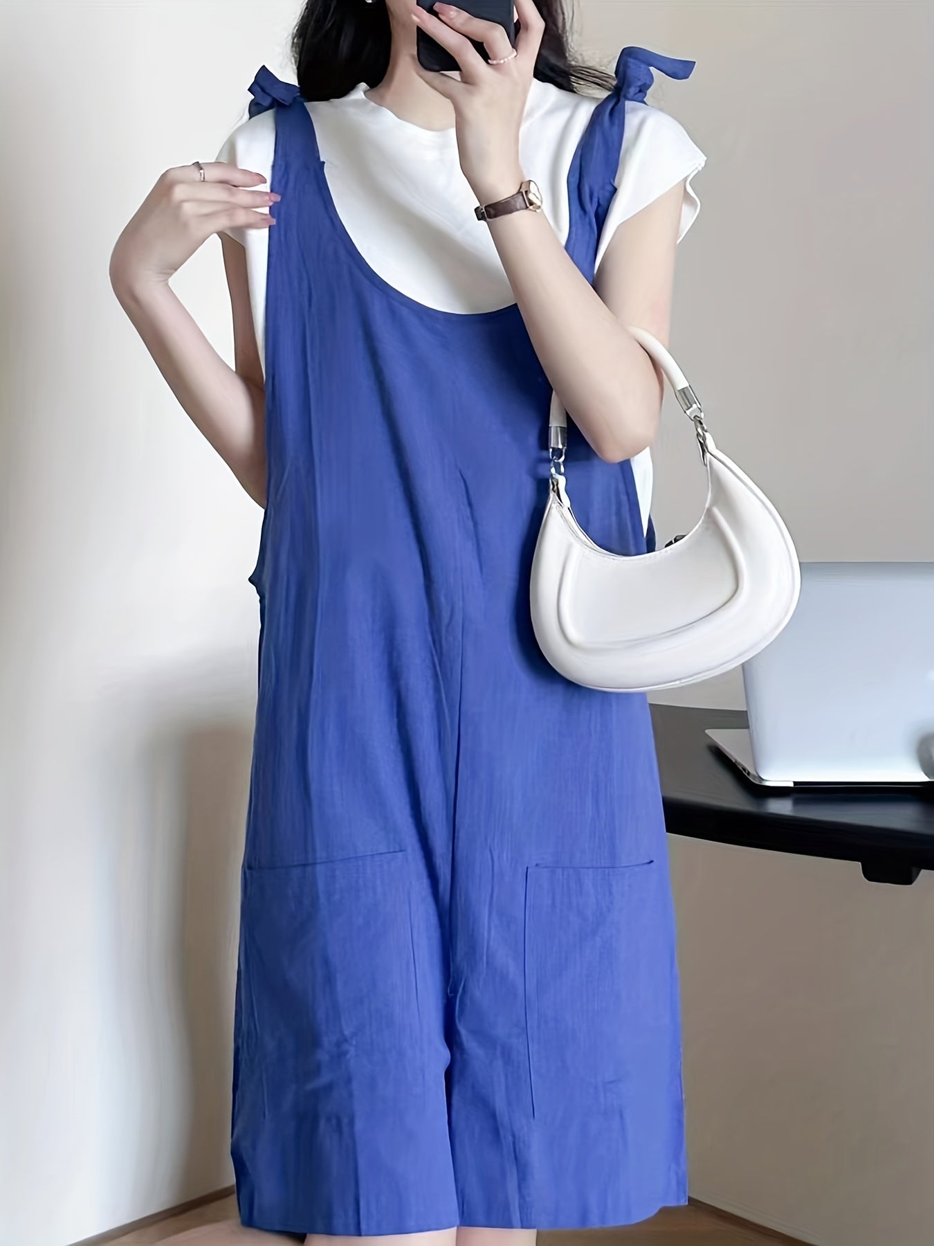 Patched Pockets Overall Jumpsuit Casual Solid Overall Jumpsuit