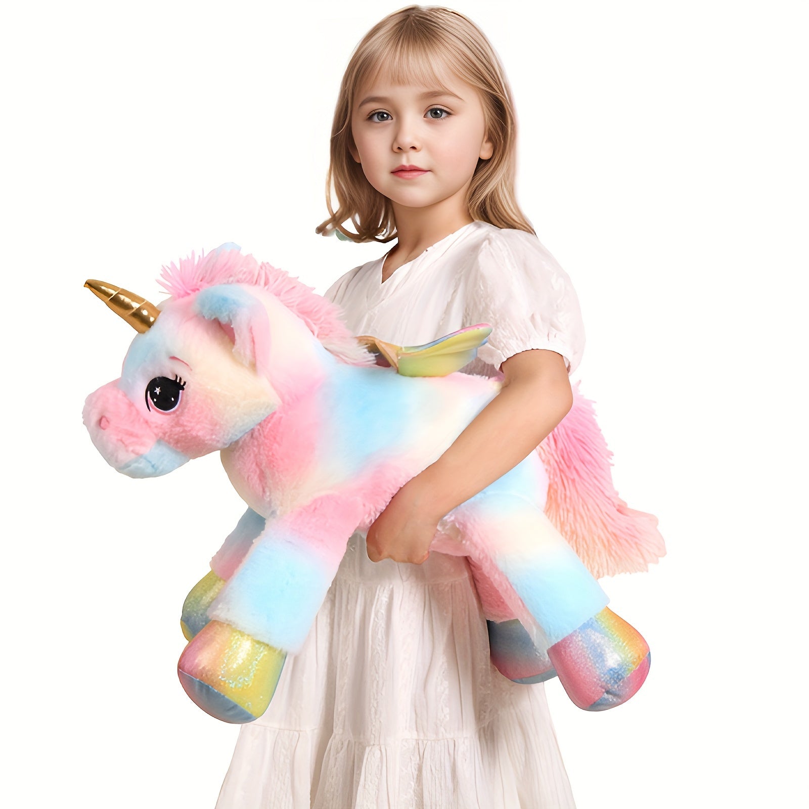 24" Rainbow Unicorn Plush Toy with Iridescent Wings - Perfect Gift for Kids