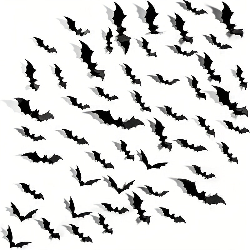 Halloween Bat Wall Decor Set - 96pcs 3D Bats in 4 Sizes