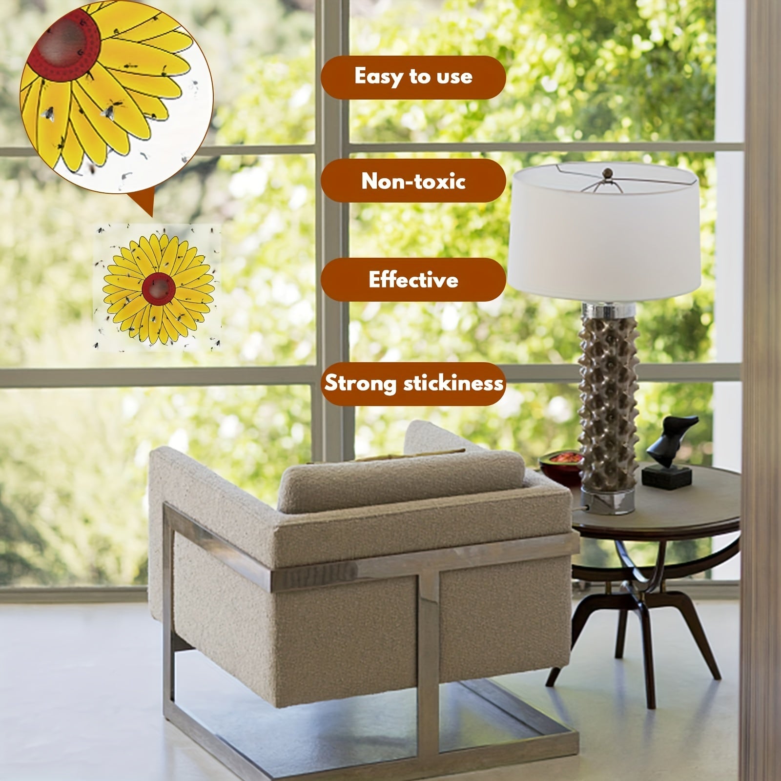 4pcs Indoor Sunflower Fly Catcher Window Fly Sticker