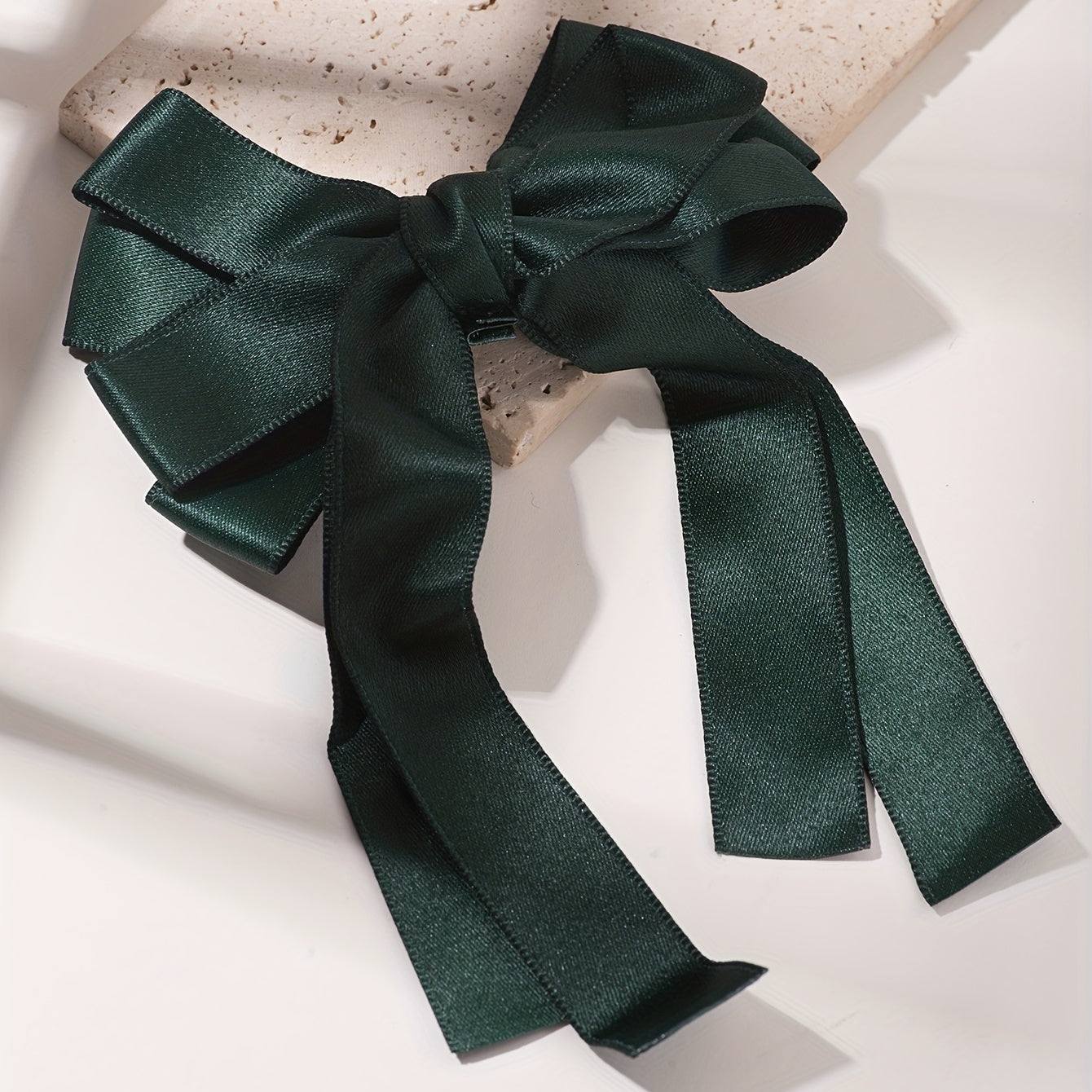 Green Tassel Bow Hair Clip Back Hair Tie For Ponytail Bun