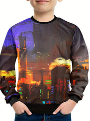 Teens 3D City View Print Sweatshirt Casual Pullover Street Wear