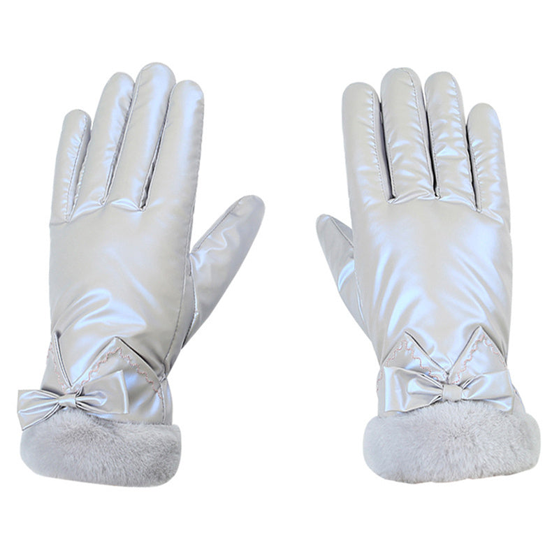 Women's Bowknot Winter Gloves Waterproof Warm Touch Screen Ski Motorcycle Gloves