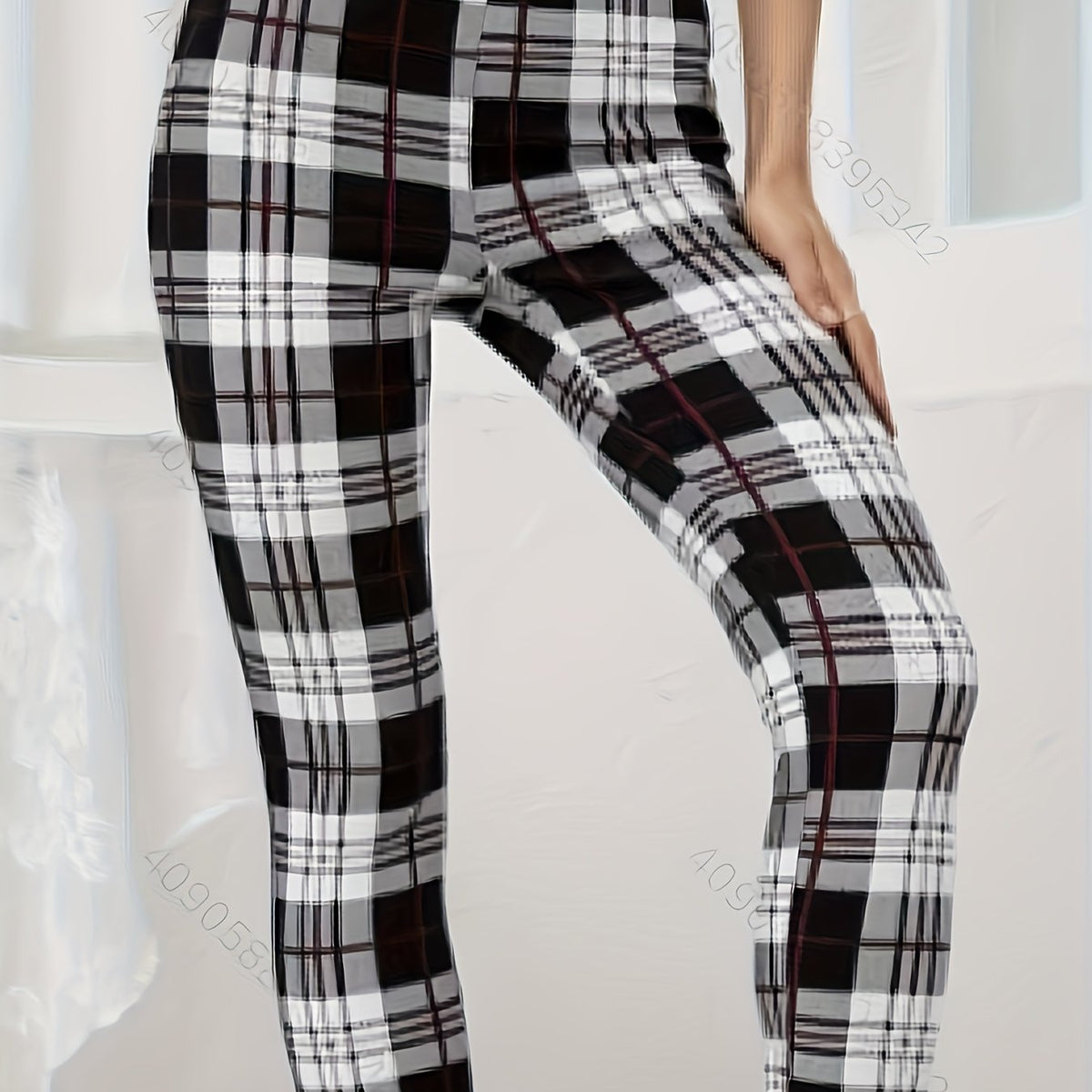  Plaid Print High Rise Stretch Leggings