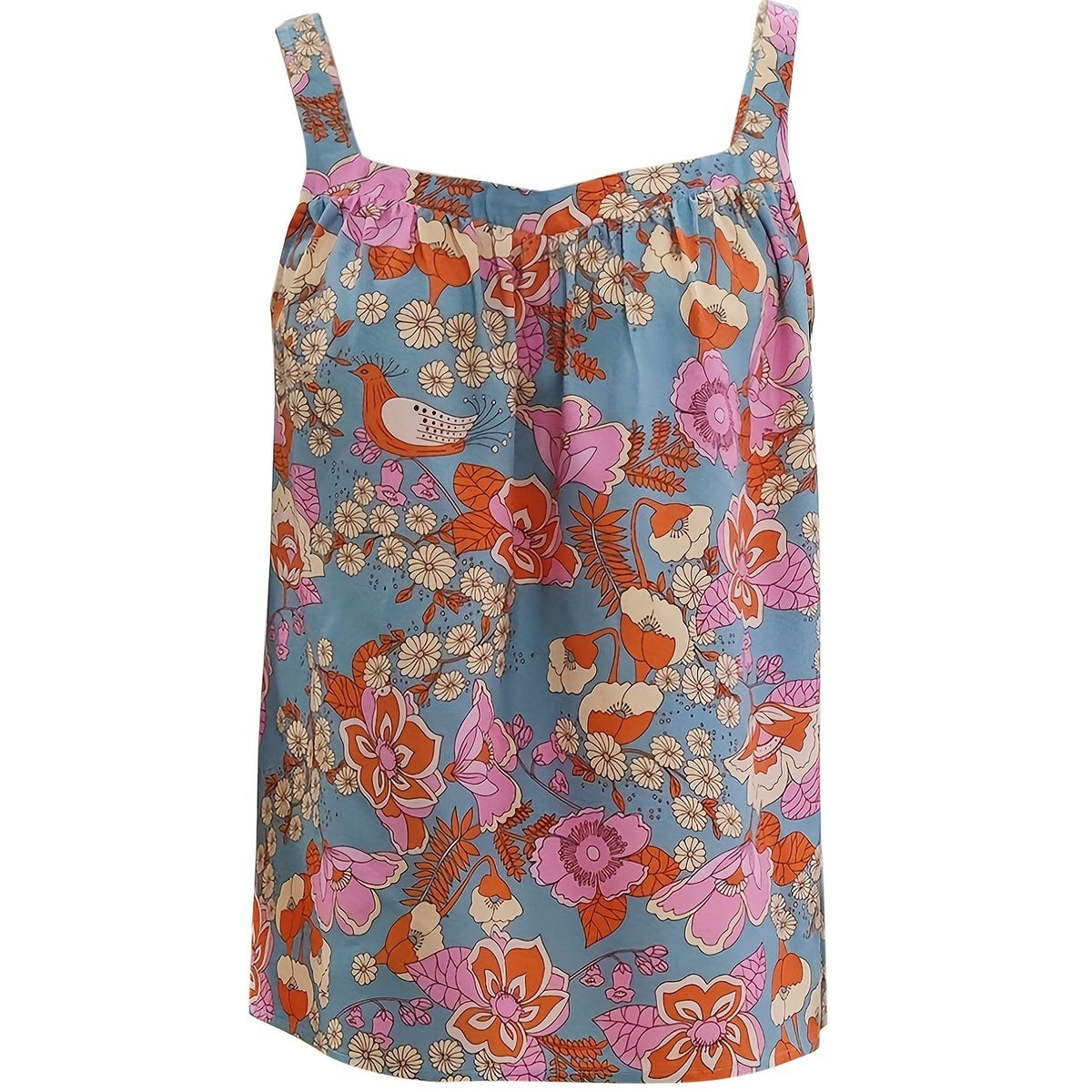 Floral Print Pleated Cami Top Women's Sleeveless Top