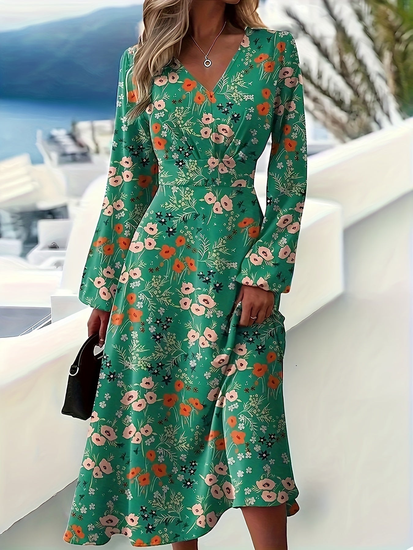  Floral Lantern Sleeve Maxi Dress