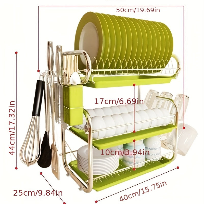 3 Tier Dish Rack Cutlery Cup Plates Holder Sink Draining Rack Tray Kitchen
