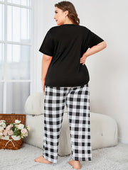  Moon & Slogan Print Short Sleeve Pajama Set