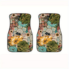 4pcs Colorful Floral Car Floor Mats Absorbent Non-slip Mat