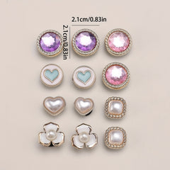 12pcs Crystal Pearl Shoe Buckles Clog Shoe Charm Accessories