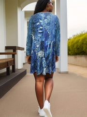 Floral Print Long Sleeve V Neck Casual Dress