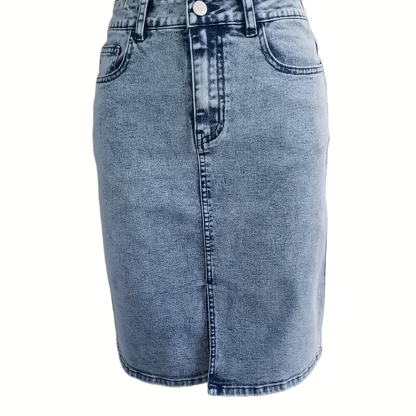 High Stretch Denim Skirt with Split Pockets