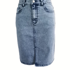 High Stretch Denim Skirt with Split Pockets