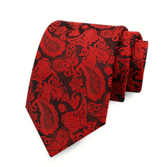 Men's Red Paisley Jacquard Woven Necktie For Wedding Business Party