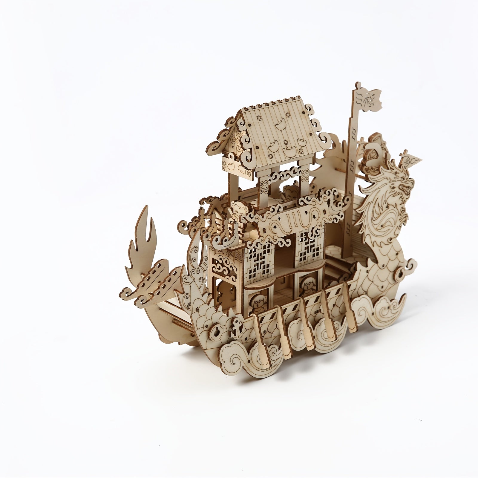 DIY 3D Wooden Puzzle Model Chinese Dragon Boat Educational Heritage