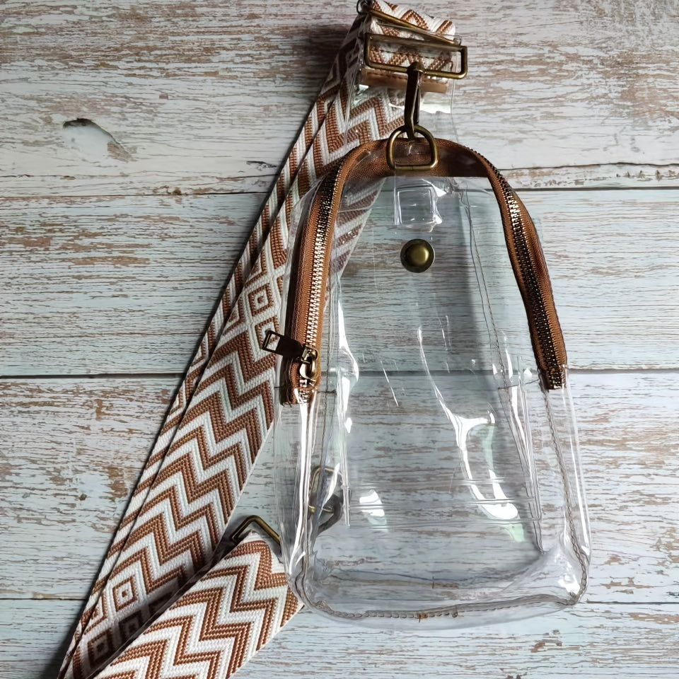 Transparent Zipper Sling Bag with Vintage Strap