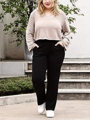  Solid High Rise Stretch Workwear Pants With Pockets