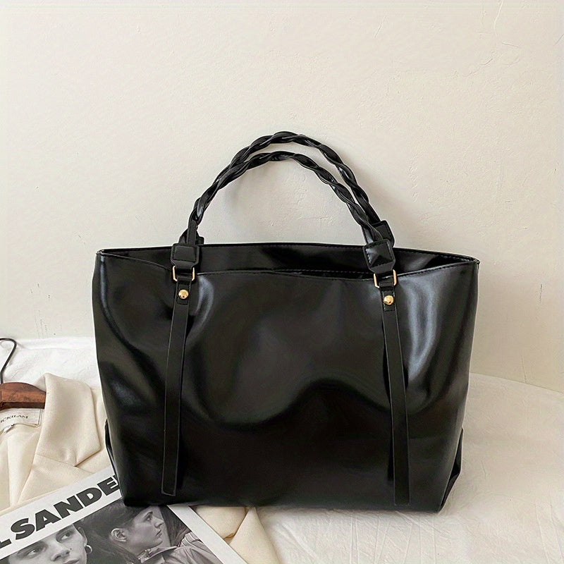 Minimalist Solid Tote Bag Satchel Handbag For Work Twisted Straps