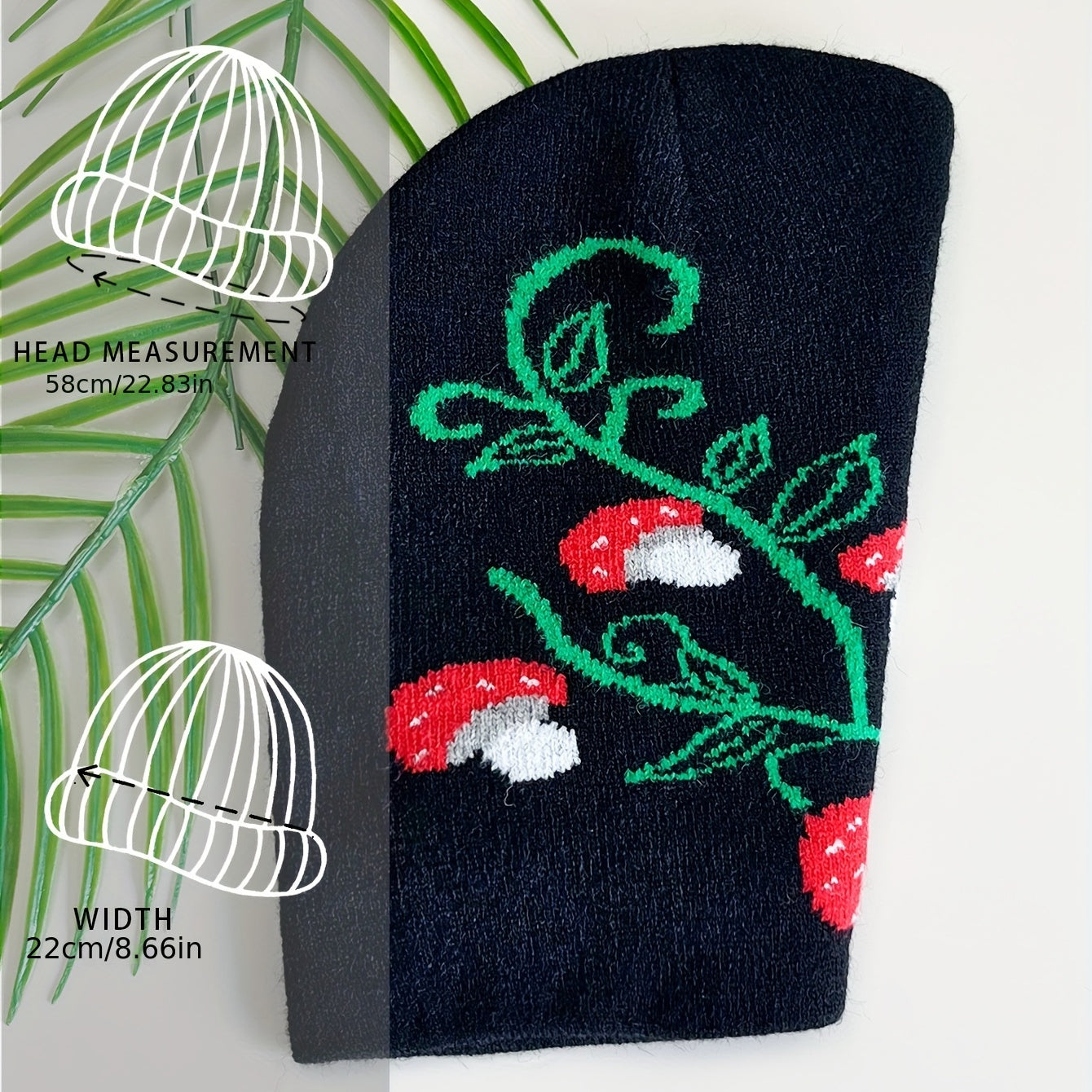 Red Mushroom Jacquard Beanie Lightweight Elastic Cartoon Knit Hat