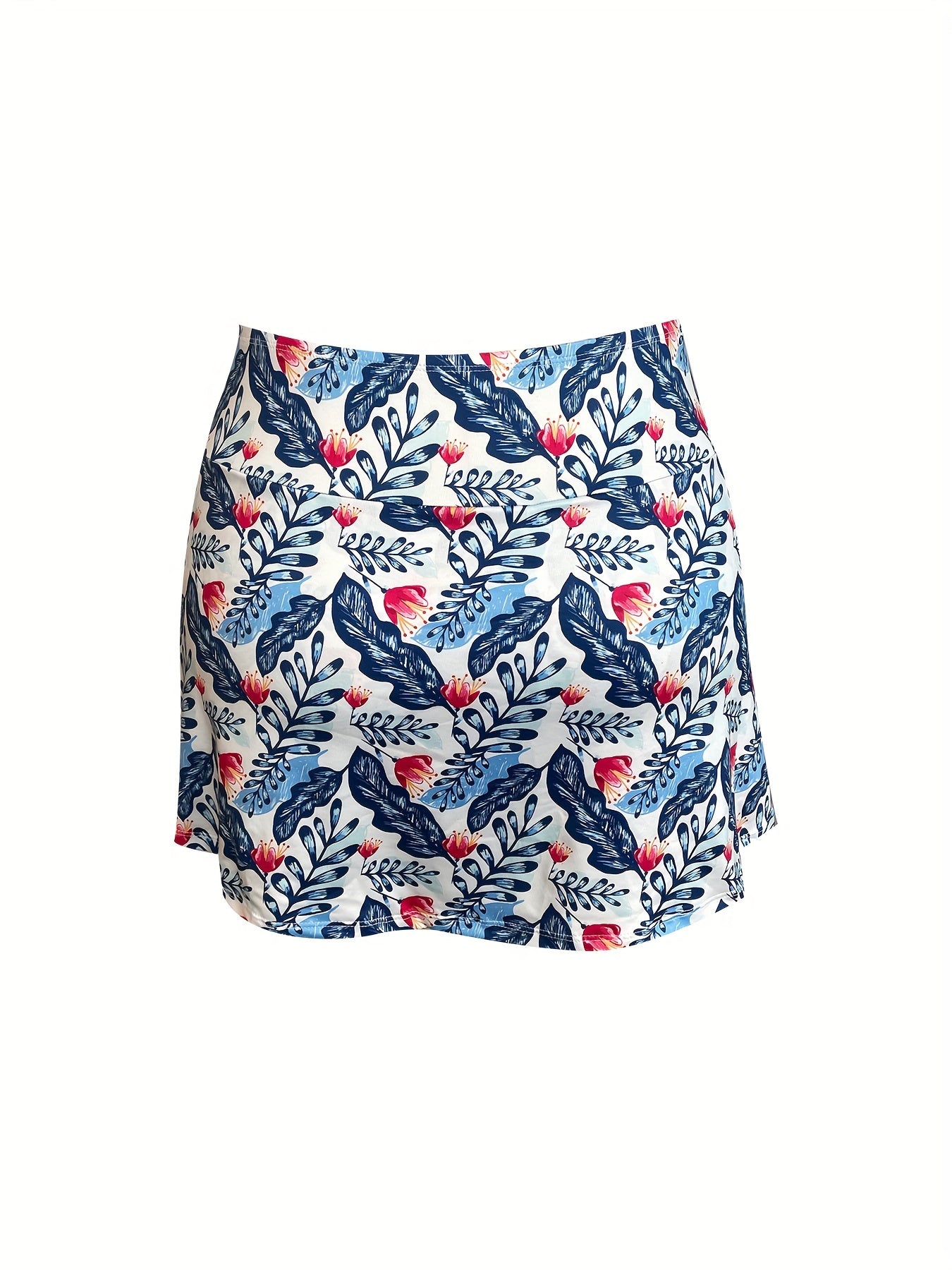  Leaf Print Ruched Split Mini Skirt for Women High Stretch