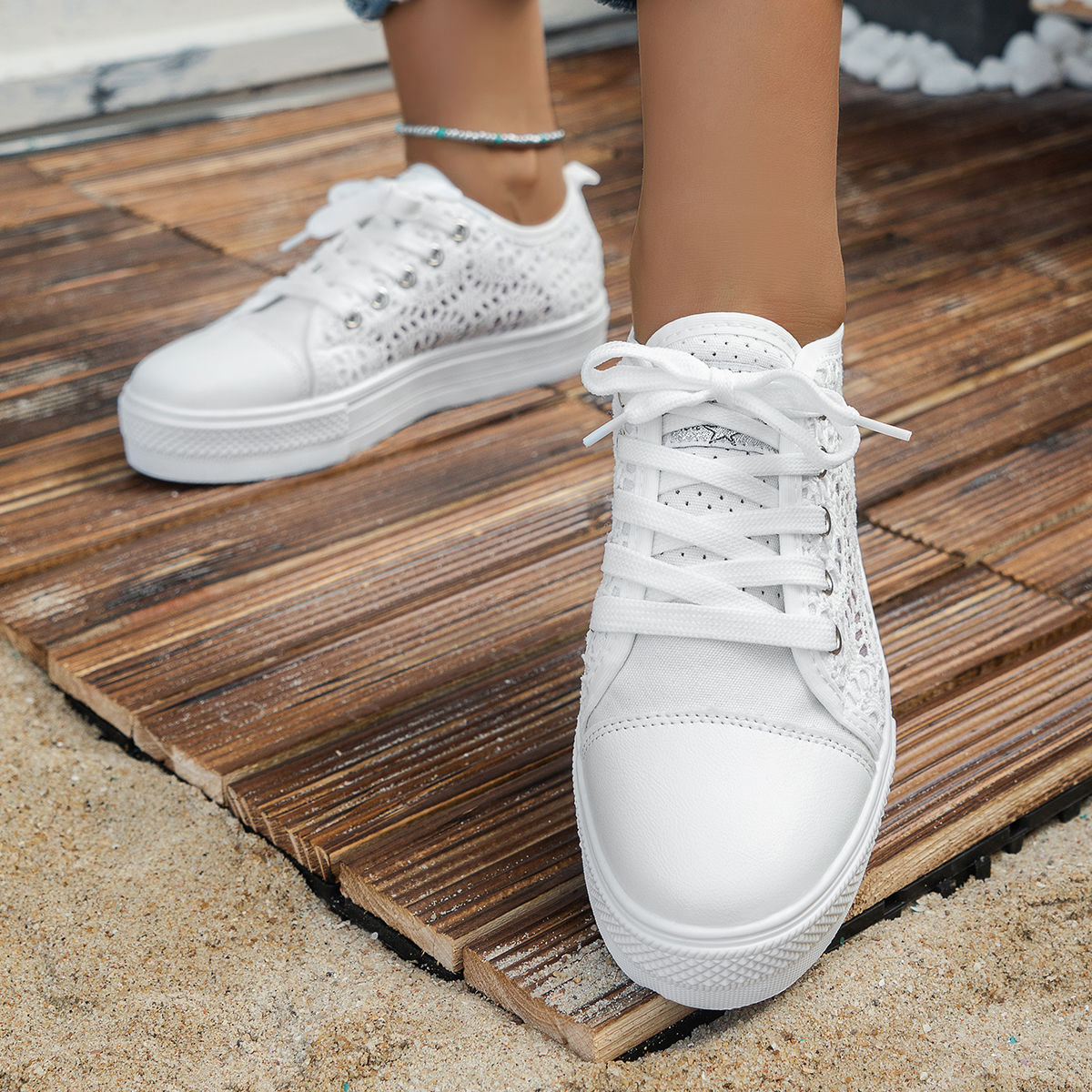 Women's Lace Mesh Sneakers Lightweight Low Top Shoes