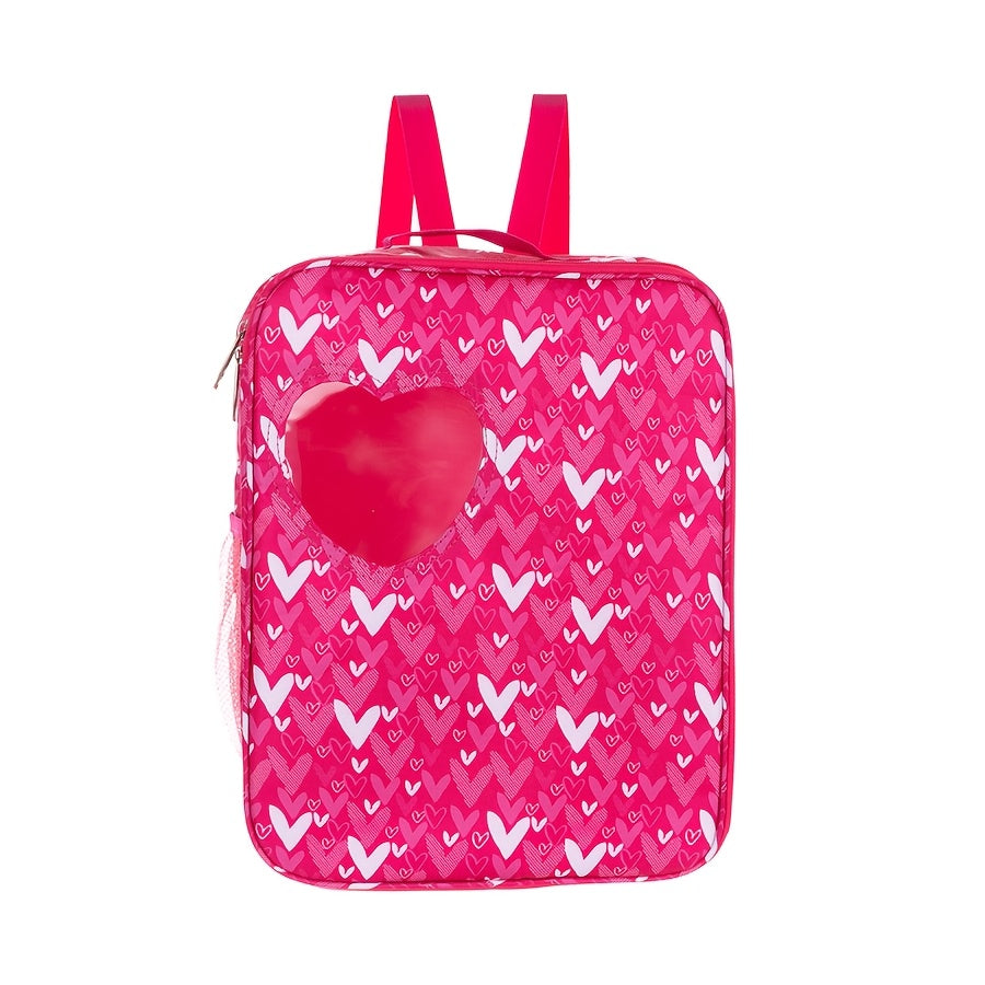 Pink Doll Carrier Backpack with Heart Window & Adjustable Straps for Toy Dolls