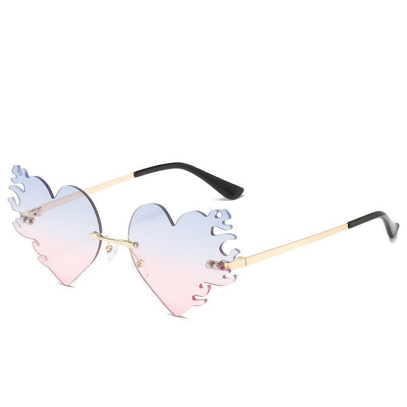 Heart Flame Sunglasses Women Rimless Party Glasses