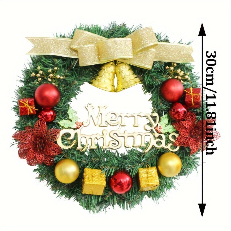 Christmas Golden Bell Wreath with Colored Balls & Bow