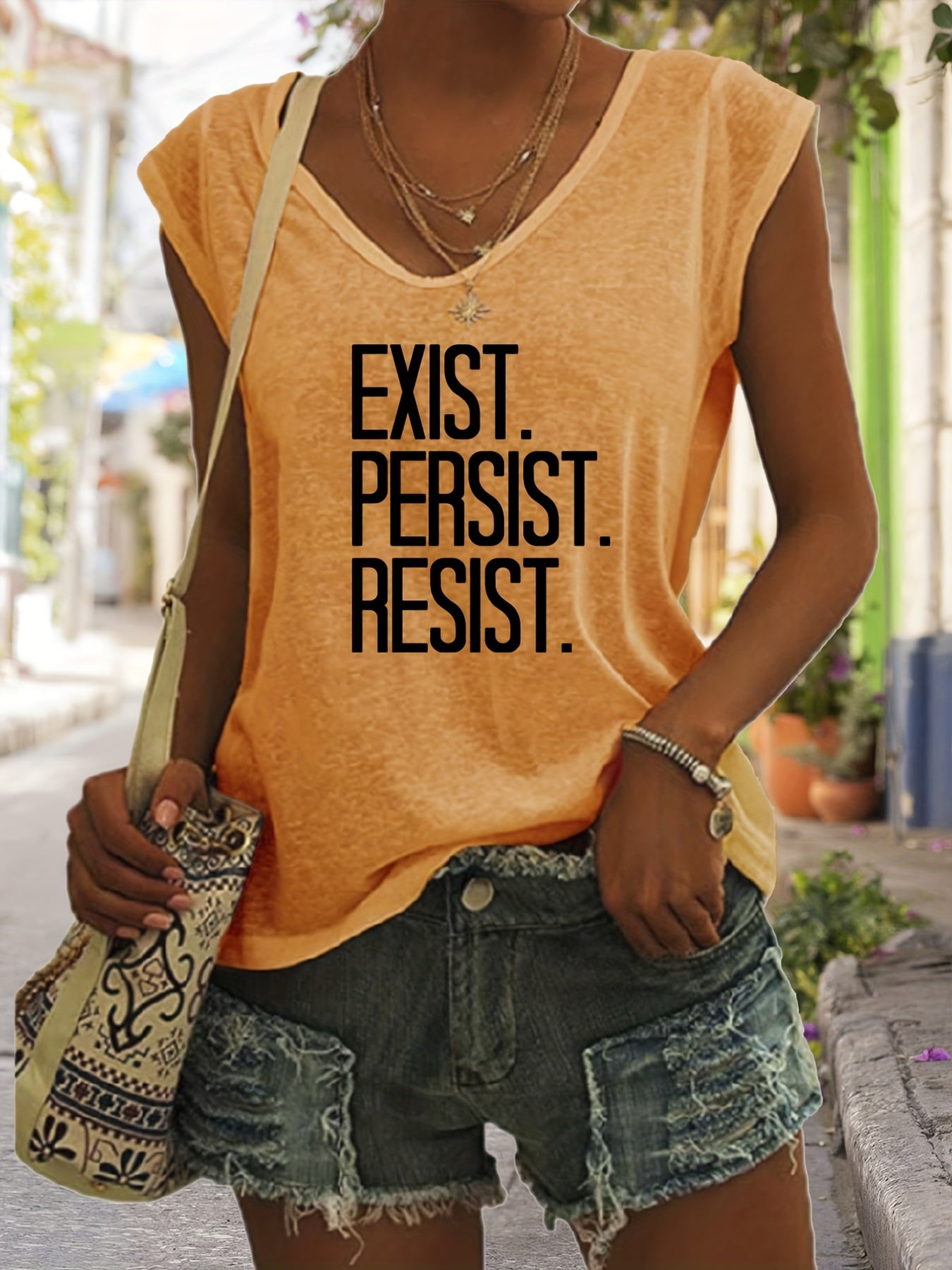 Letter Print V Neck Tank Top Casual Sleeveless