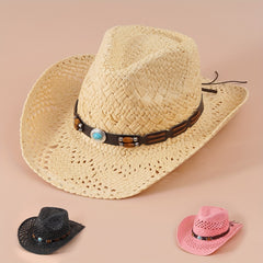 Cowboy Hat Straw Hollow Crochet Sun Hat Breathable Cowgirl Jazz Hats