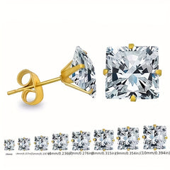 Stainless Steel Stud Earrings 14K Plated Zircon Earrings For Men