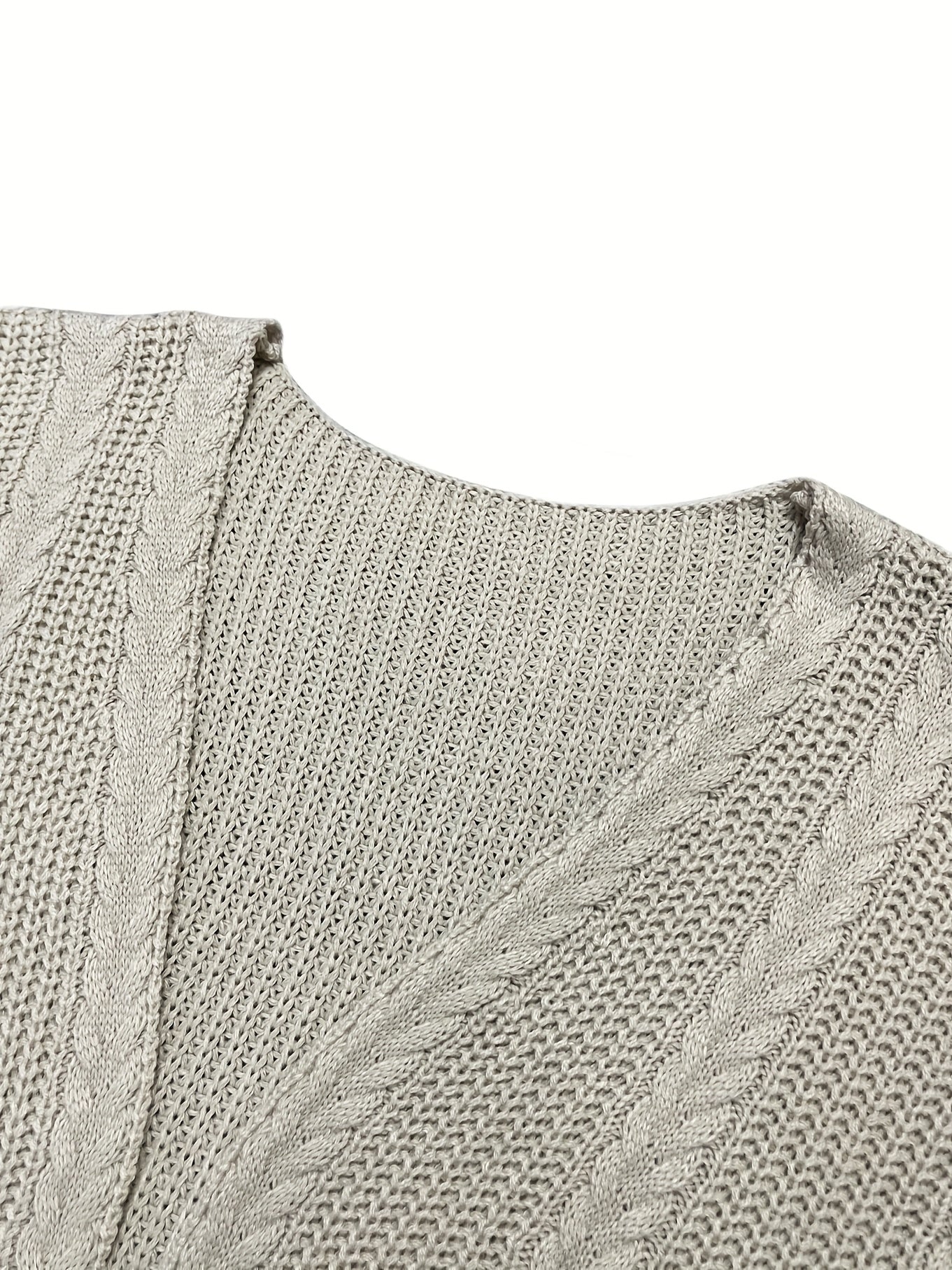  Solid Cable Long Sleeve Open Front Knit Cardigan