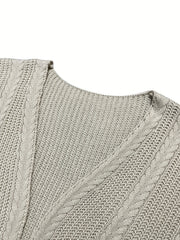  Solid Cable Long Sleeve Open Front Knit Cardigan