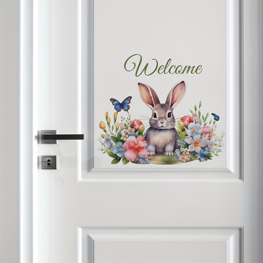 Rabbit Flower Butterfly Wall Sticker Welcome To Our Home Front Door Sign Decal